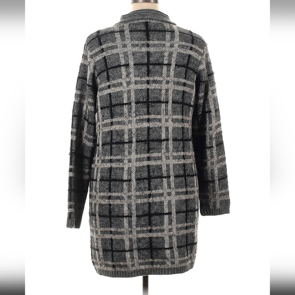 Betty Betty Sweater Pea Coat Plaid Cardigan Button Italy Alpaca Wool Long Line - Picture 4 of 10